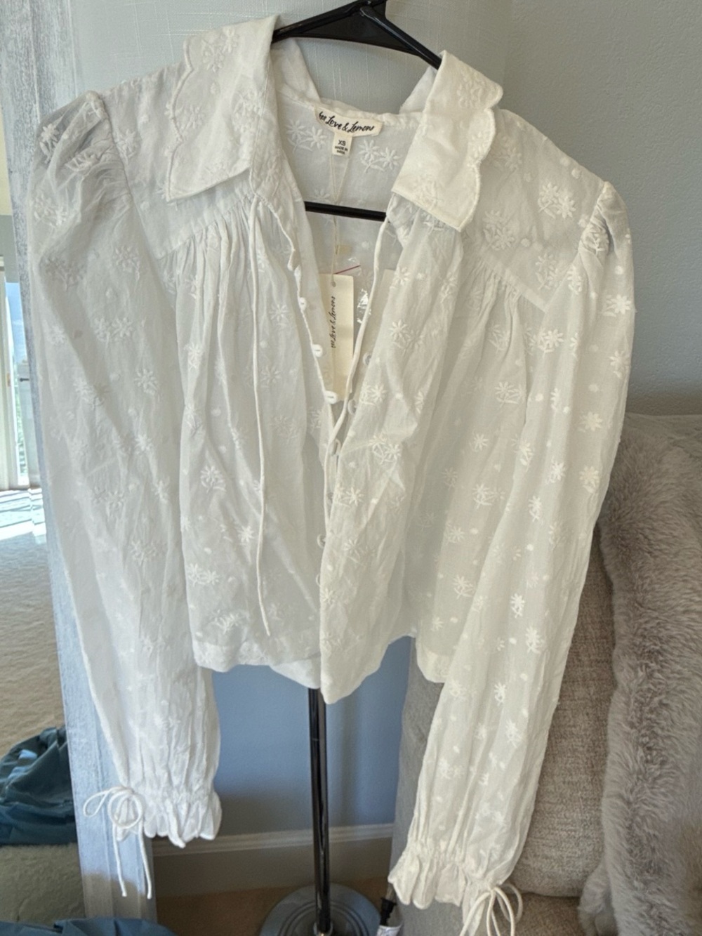 For Love & Lemons White Embroidered Button-Up Blouse